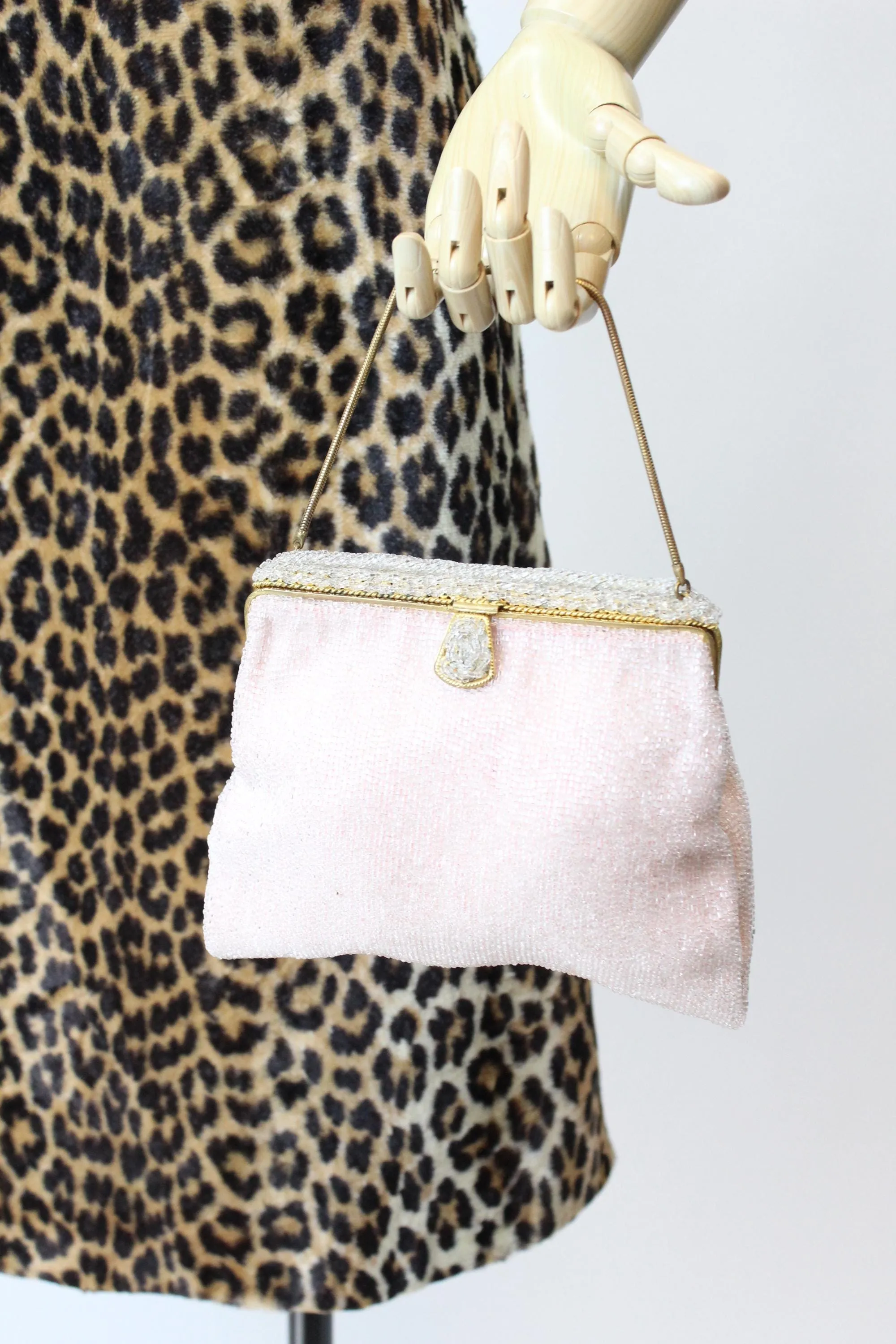 1950s FRENCH beaded pink chain bag | new fall winter