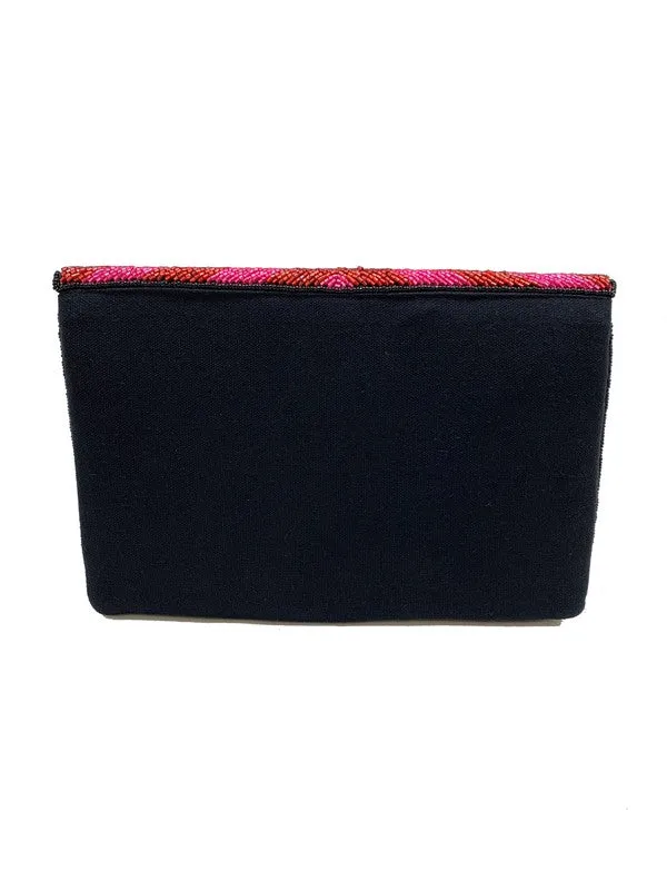 Fuchsia And Red Beaded Clutch Bag (PRE)