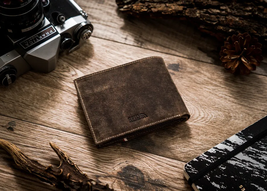 Horizontal Leather Wallet Embossed with Square Polish Eagle & White and Red Trim